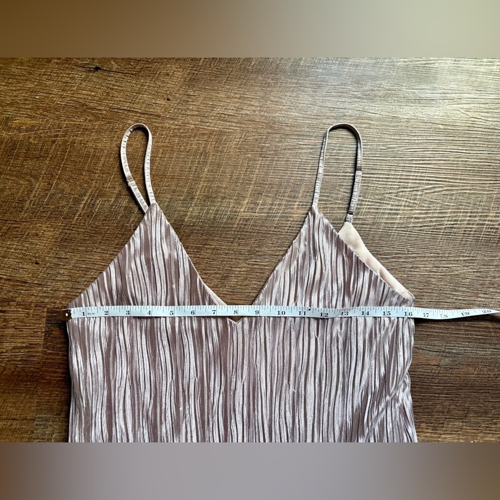 LOST + WANDER Bastille plisse metallic mini slip dress champagne party sz S EUC - Picture 8 of 15